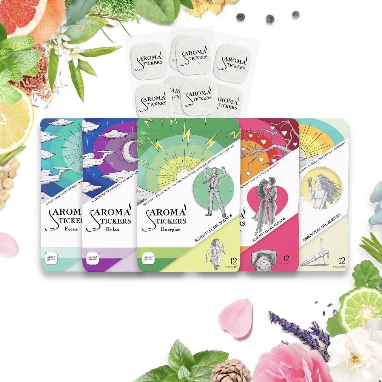 AROMA STICKERS original blend edition pack cover shows diverse aroma options for easy scent switching.