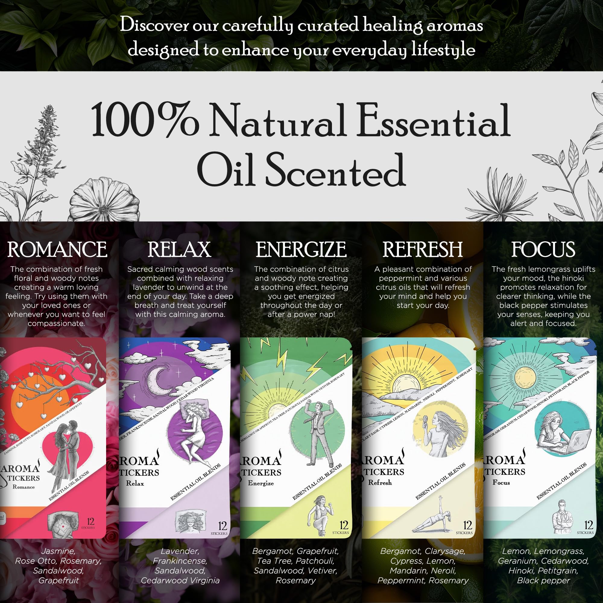 AROMA STICKERS Relax sticker close-up promotes a calming ambiance without spills.