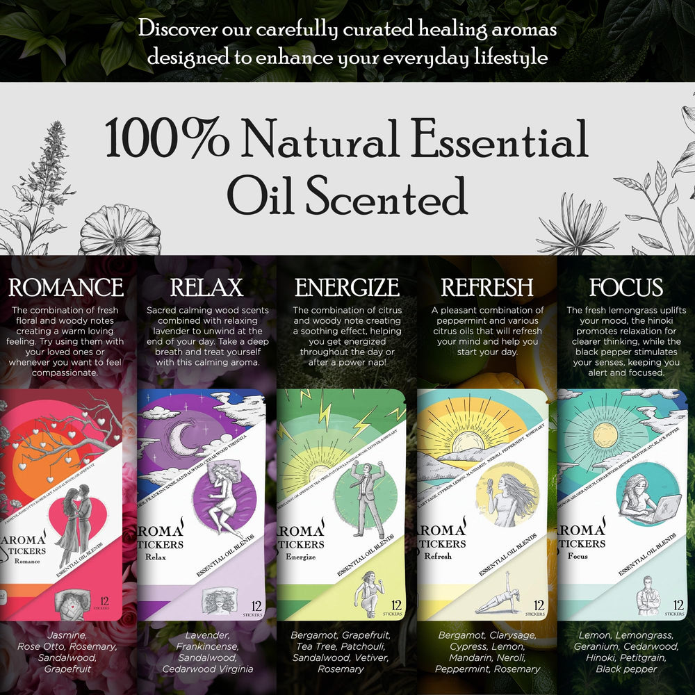 AROMA STICKERS Relax sticker close-up promotes a calming ambiance without spills.