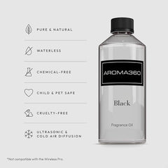 Aroma360 Black Diffuser Oil Luxury bottle design for modern interiors