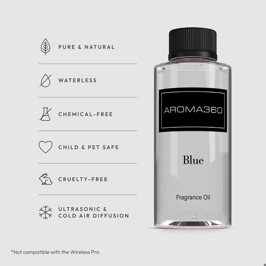 Aroma360 Blue Diffuser Oil in reeds diffuser releasing room aroma