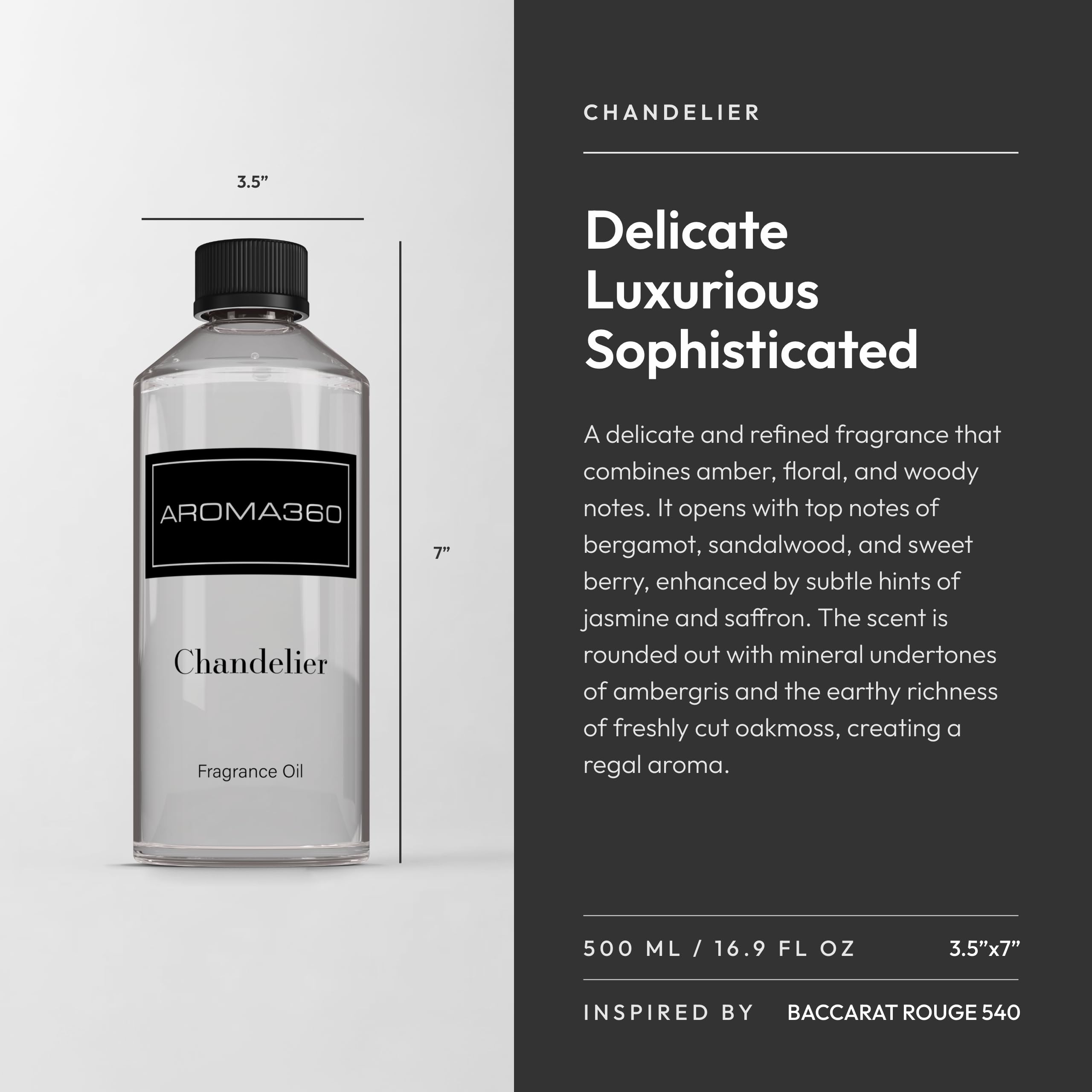 Aroma360 Chandelier fragrance oil bottle label close-up