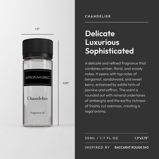 Close-up of Aroma360 Chandelier bottle and label