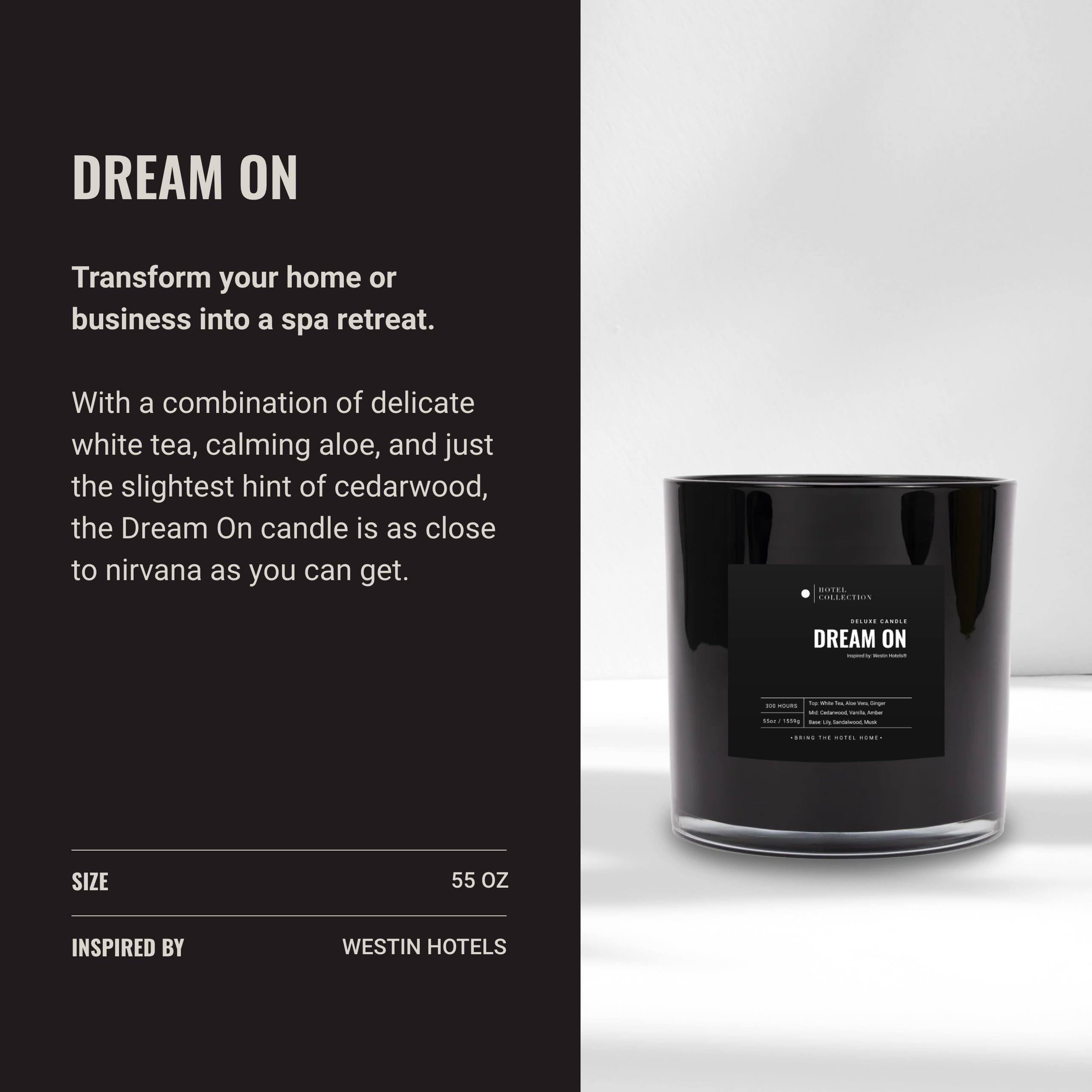 Aroma360 Dream On Deluxe candle 55oz packaging close-up for display