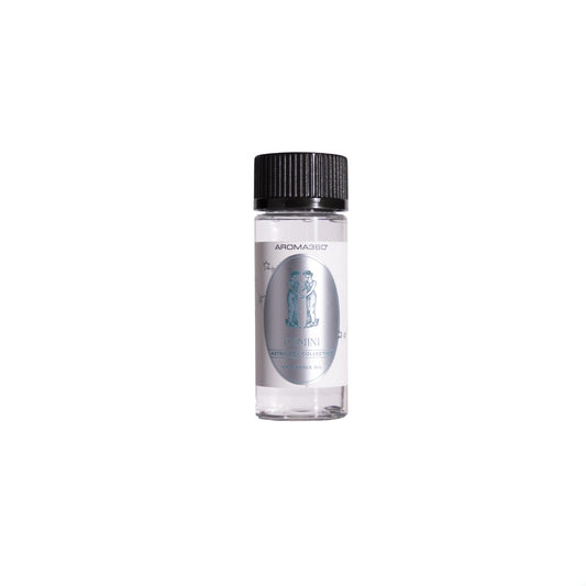 Aroma360 Gemini Pro-Pod oil bottle with Muguet, Violet, Leather for hotel-inspired ambience.