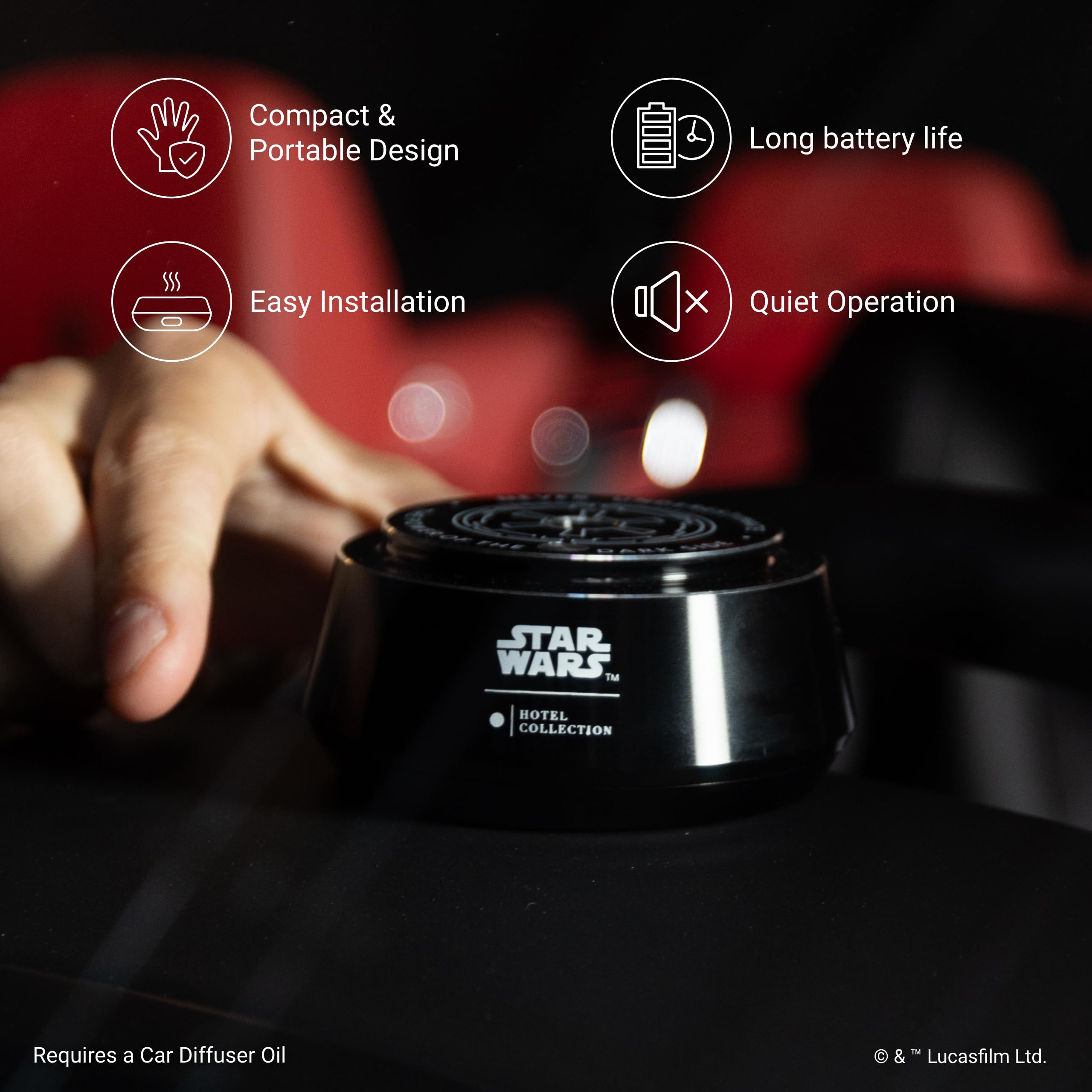 Aroma360 Hotel Collection Star Wars Empire diffuser with Empire Symbol detail for immersive cabin ambiance.