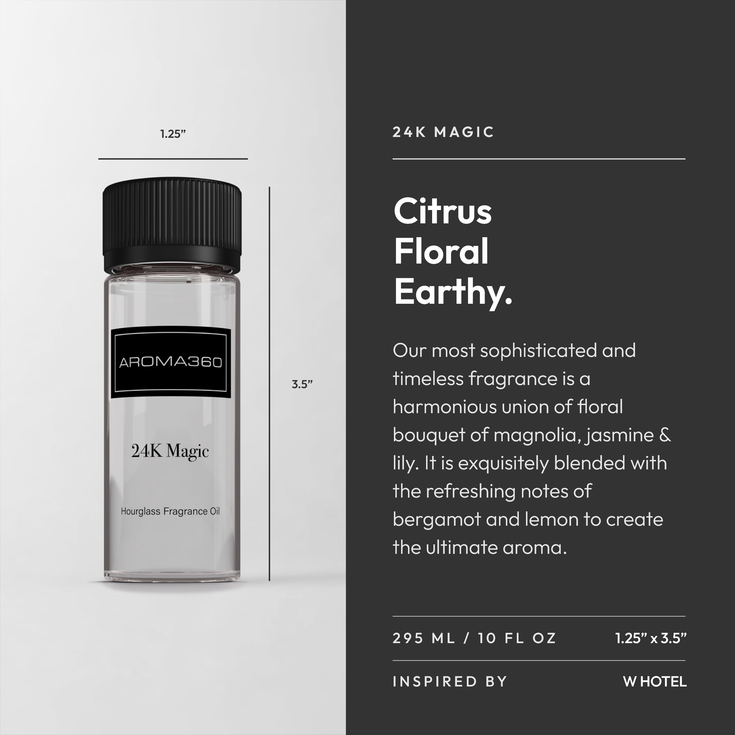 Aroma360 lemongrass-bergamot-laurel scent bottle, inspired by luxury hotel ambiance.