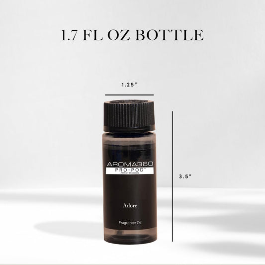 Adore fragrance bottle with white tea and white florals imagery