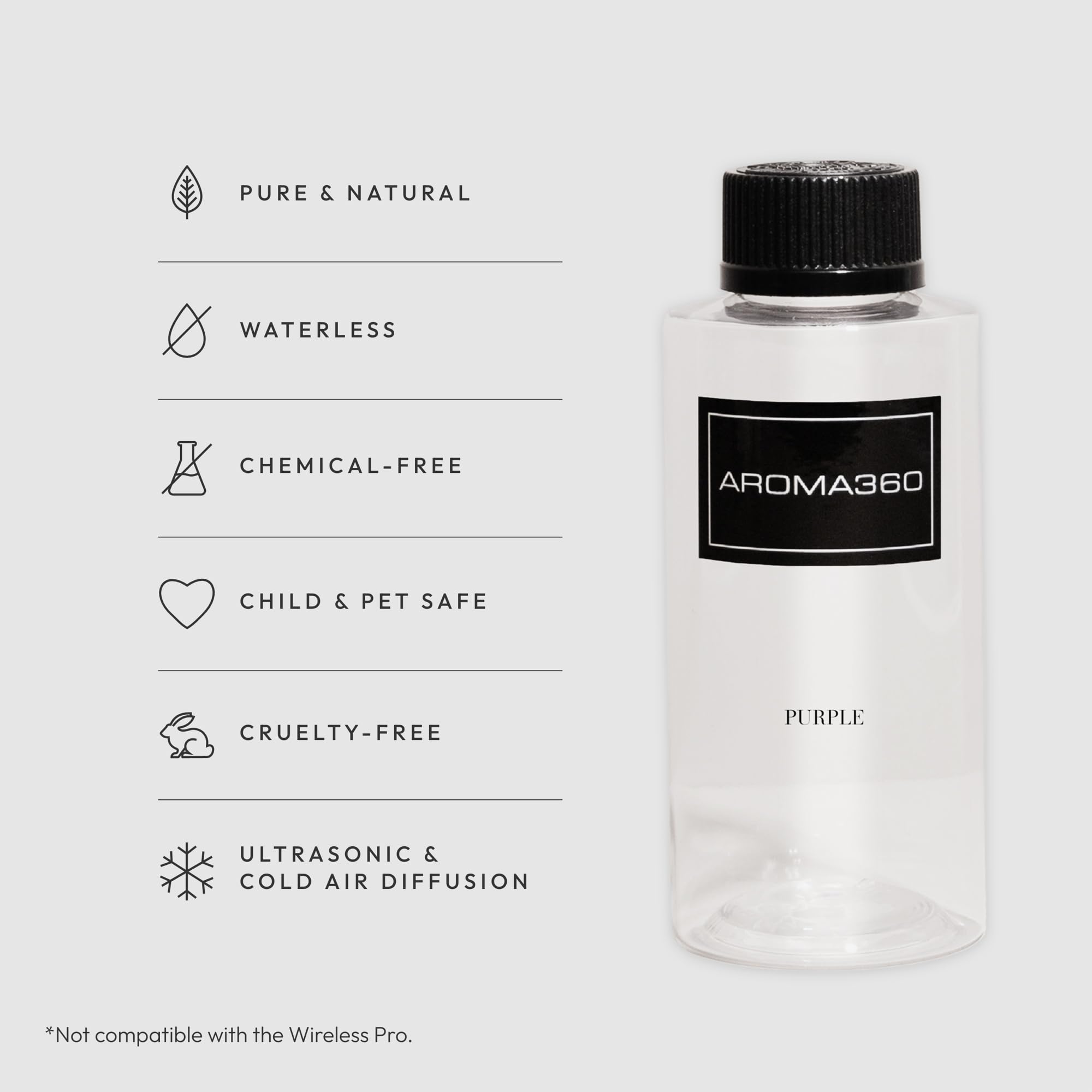 Aroma360 Purple 200mL diffuser setup shown in a luxurious room setting.