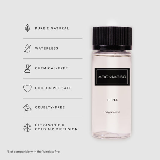Aroma360 Purple 50mL diffuser setup showcasing long lasting fragrance for living spaces