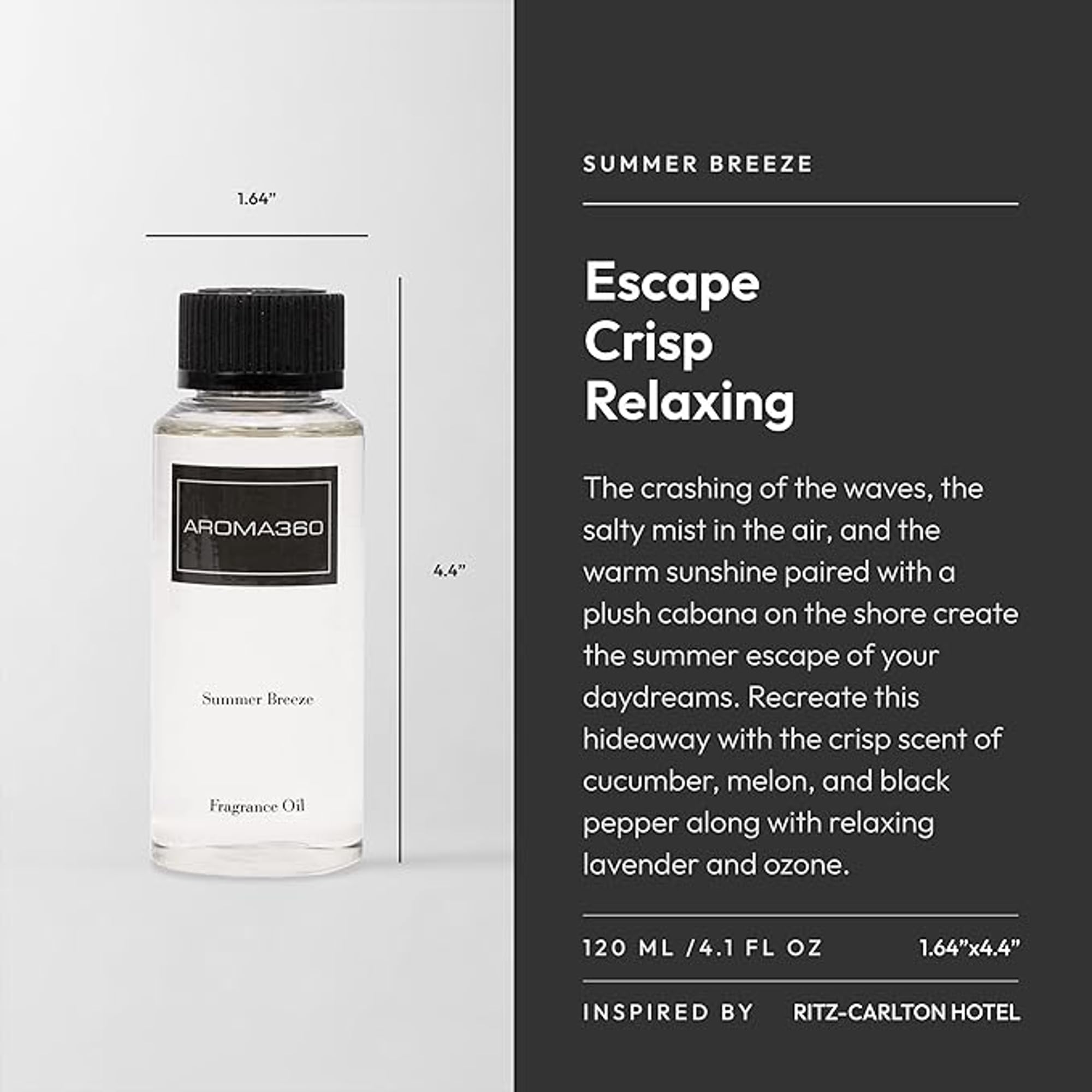 Aroma360 Summer Breeze 120mL fragrance oil label close-up