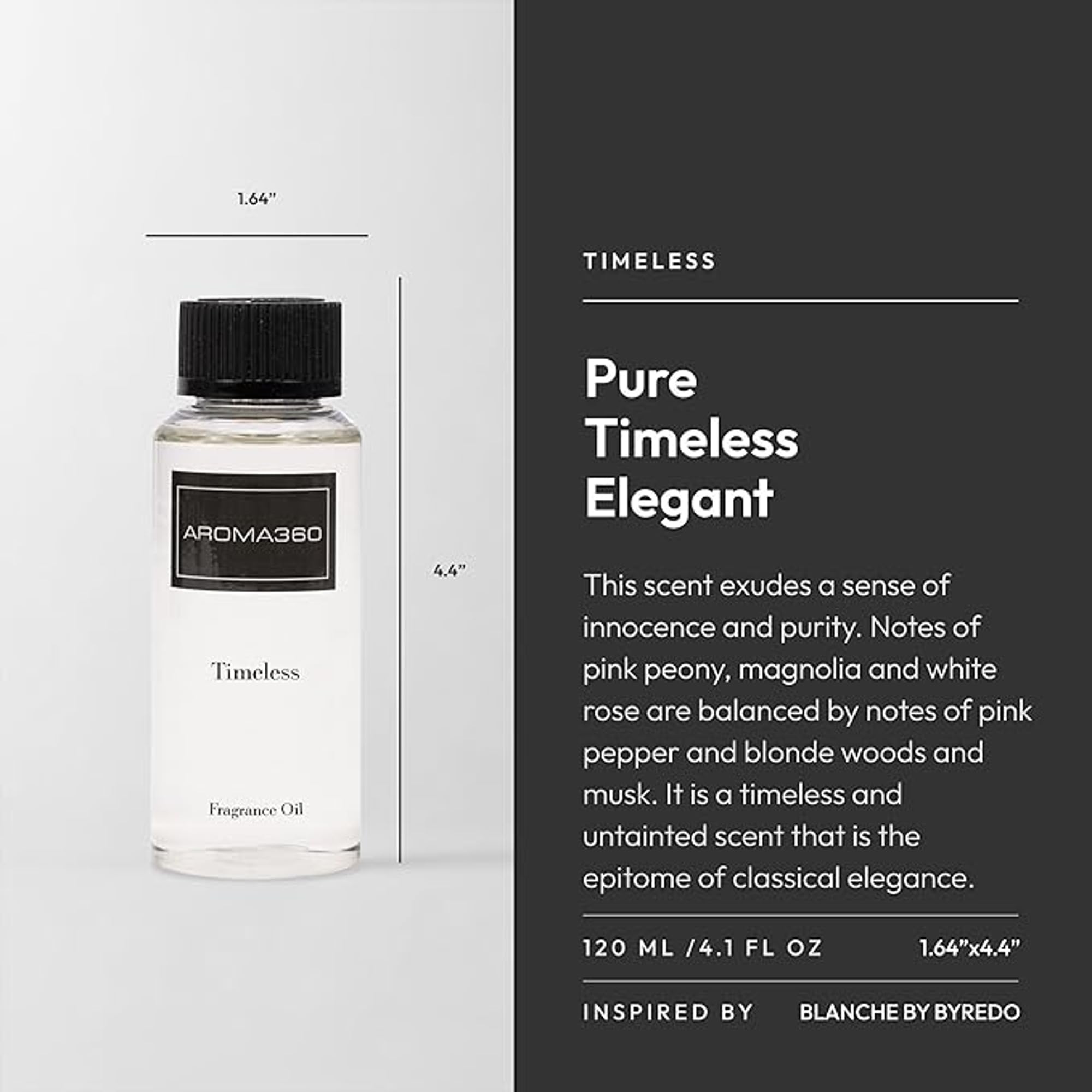 Aroma360 Timeless 120mL bottle side view