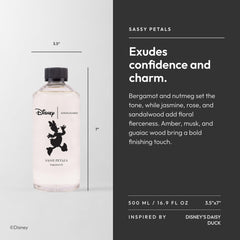 Back label of Aroma360 Sassy Petals fragrance oil bottle