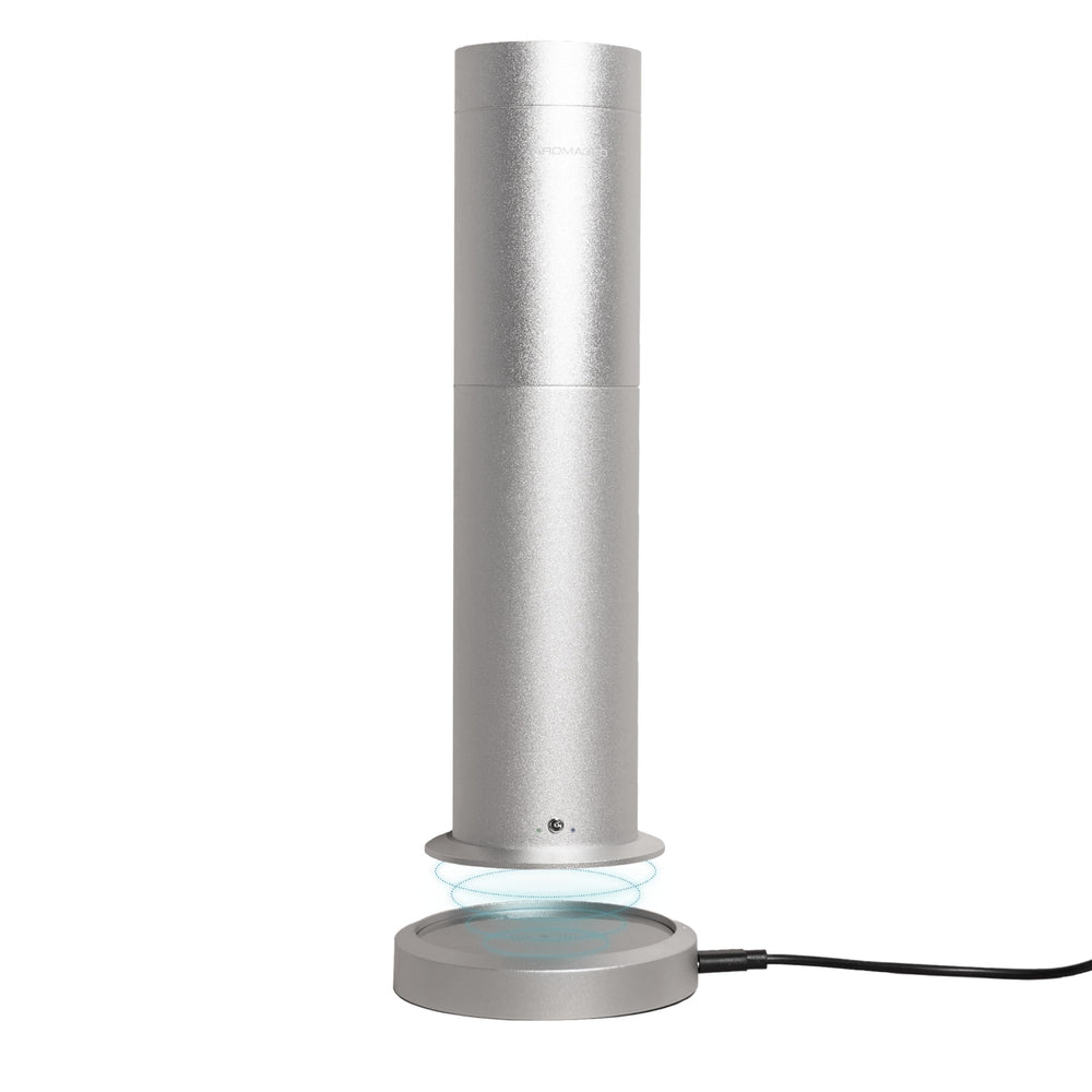 Aroma360 Wireless Pro essential oil diffuser in metallic silver