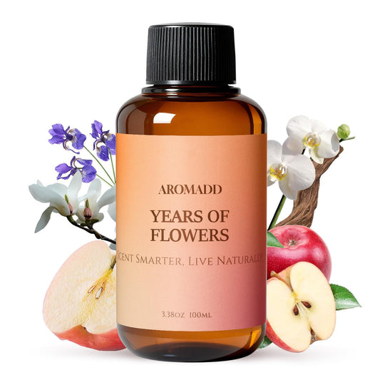 Aromadd Years of Flowers diffuser oil bottle glows softly, delivering long-lasting fragrance for home or office.