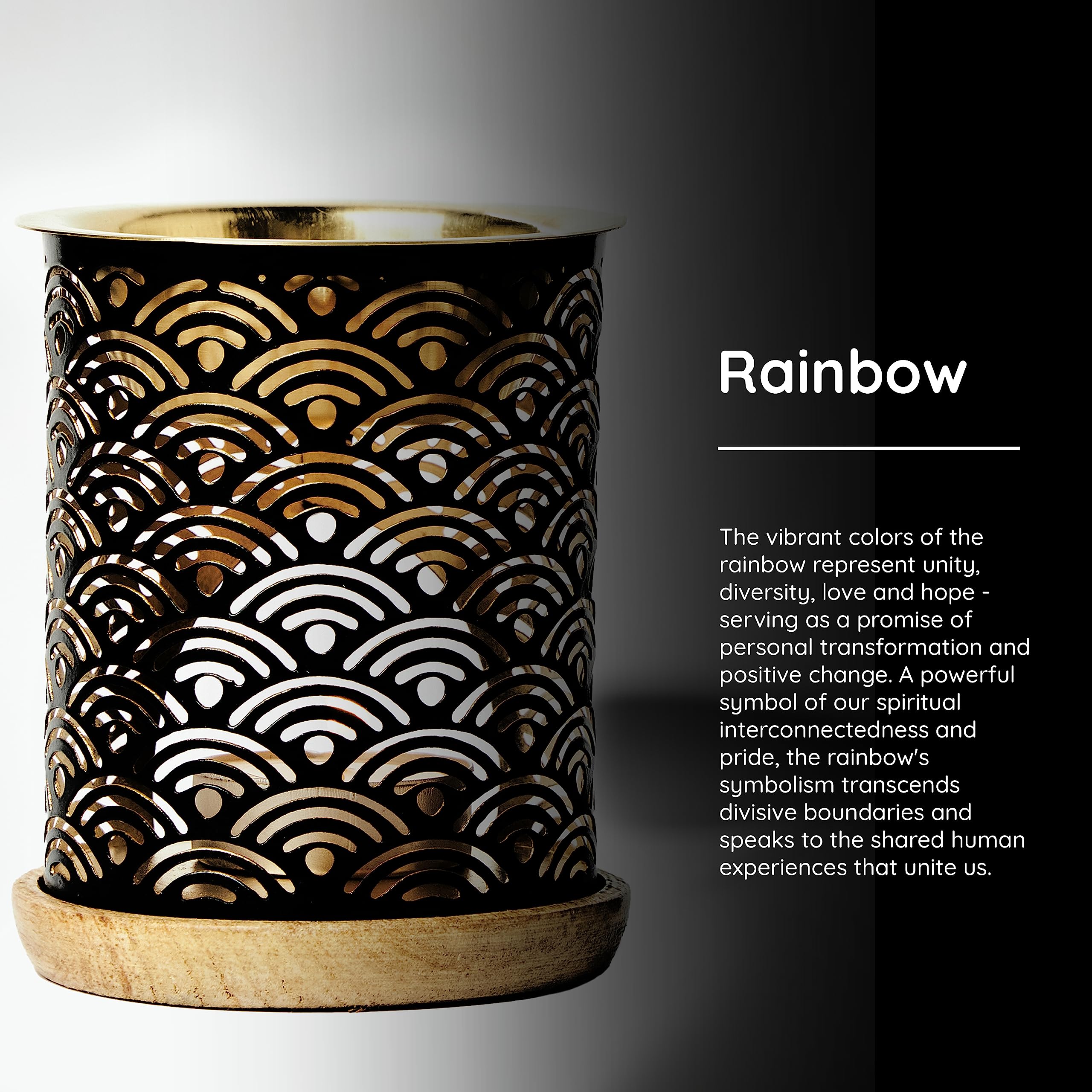 Aromafume Rainbow oil burner lit scene suggests mood-enhancing aromatherapy