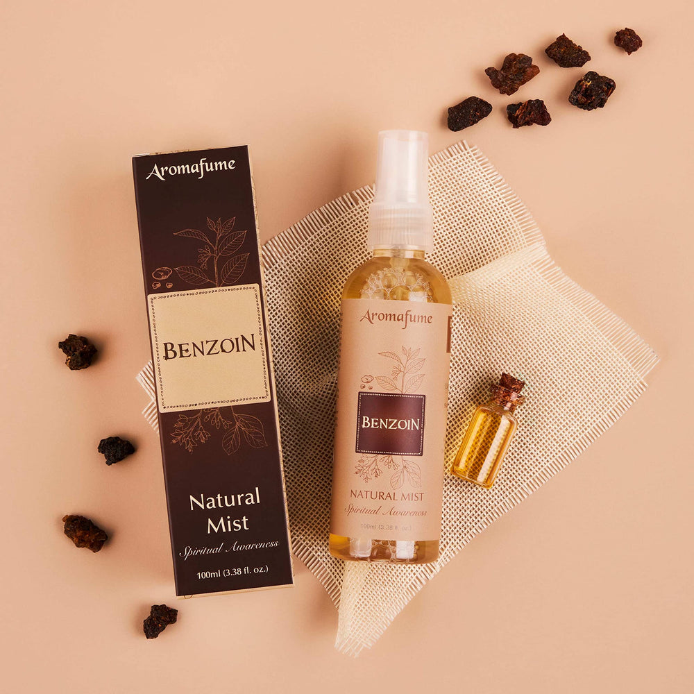 Aromafume Spiritual Awareness benzoin bottle delivers warm, inviting ambience.