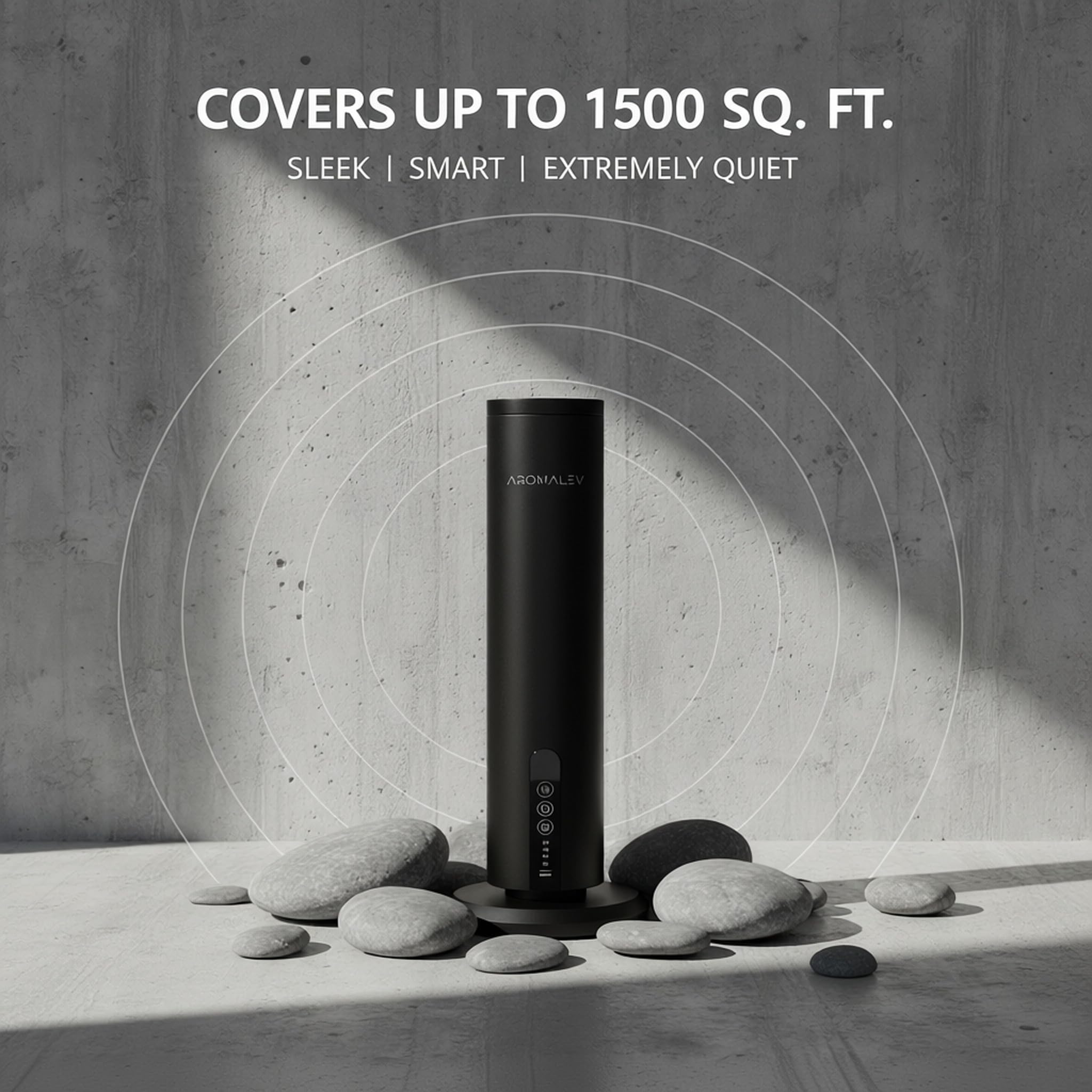 AROMALEV Tower Diffuser waterless-technology emphasizes heat-free diffusion.