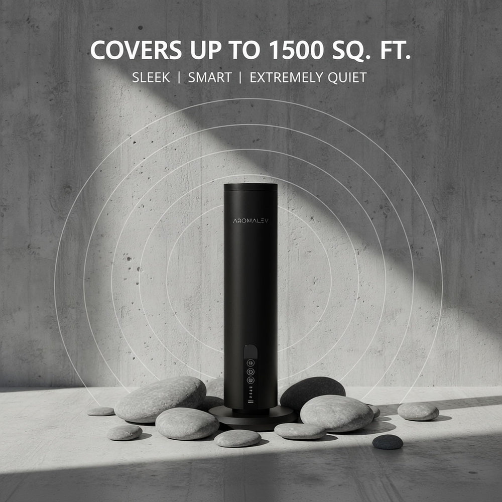 AROMALEV Tower Diffuser waterless-technology emphasizes heat-free diffusion.