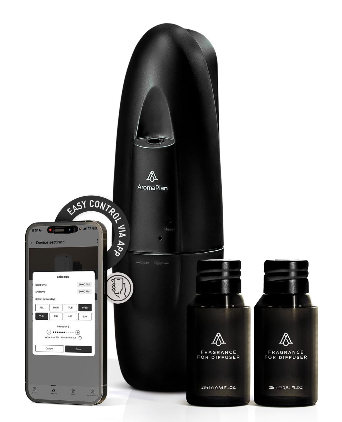 AromaPlan 5-Star Collection plug-in diffuser with black finish and 2 fragrances included