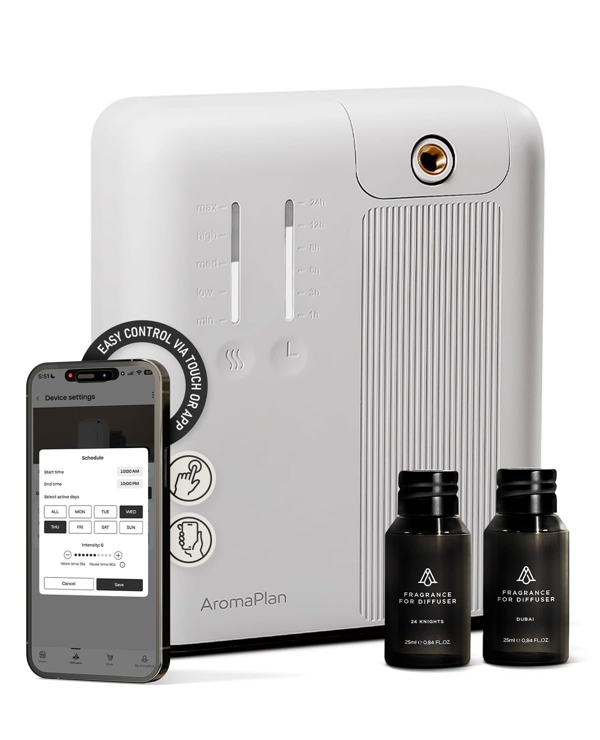 AromaPlan 5-Star Cold Air Scent Diffuser in a modern living room