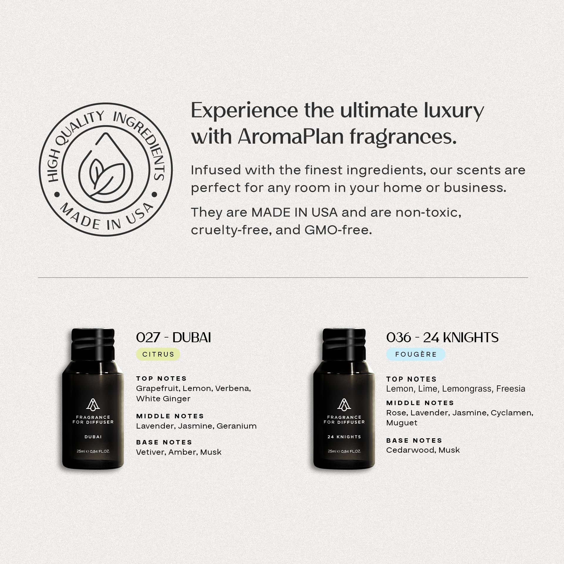 Premium safe ingredients and USA-made AromaPlan diffuser