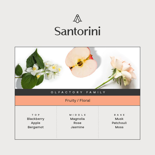 Close-up of AromaPlan Santorini diffuser oil label
