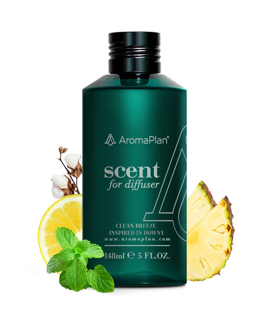 AromaPlan Clean Breeze essential oil bottle with front label