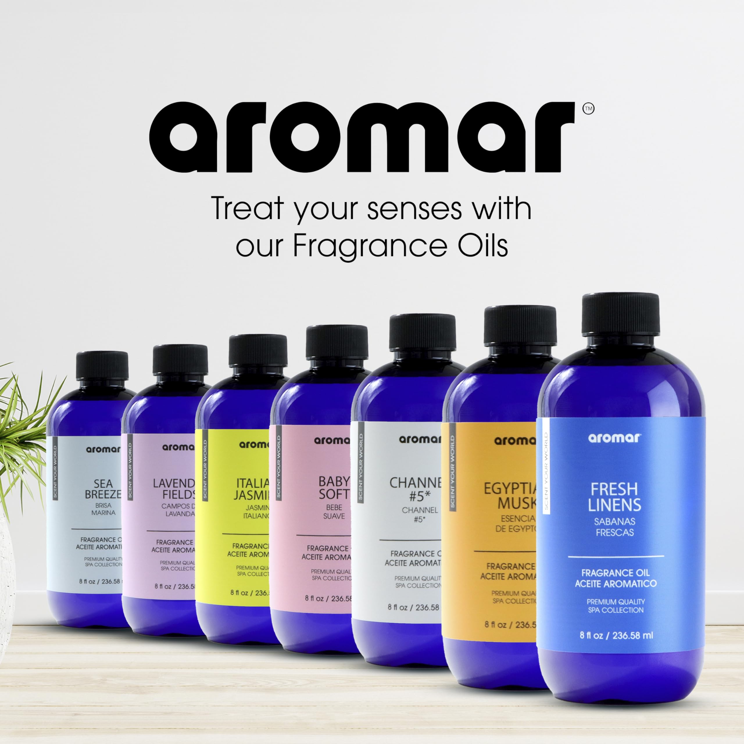 Six image angles of AROMAR Italian Jasmine 8oz fragrance oil