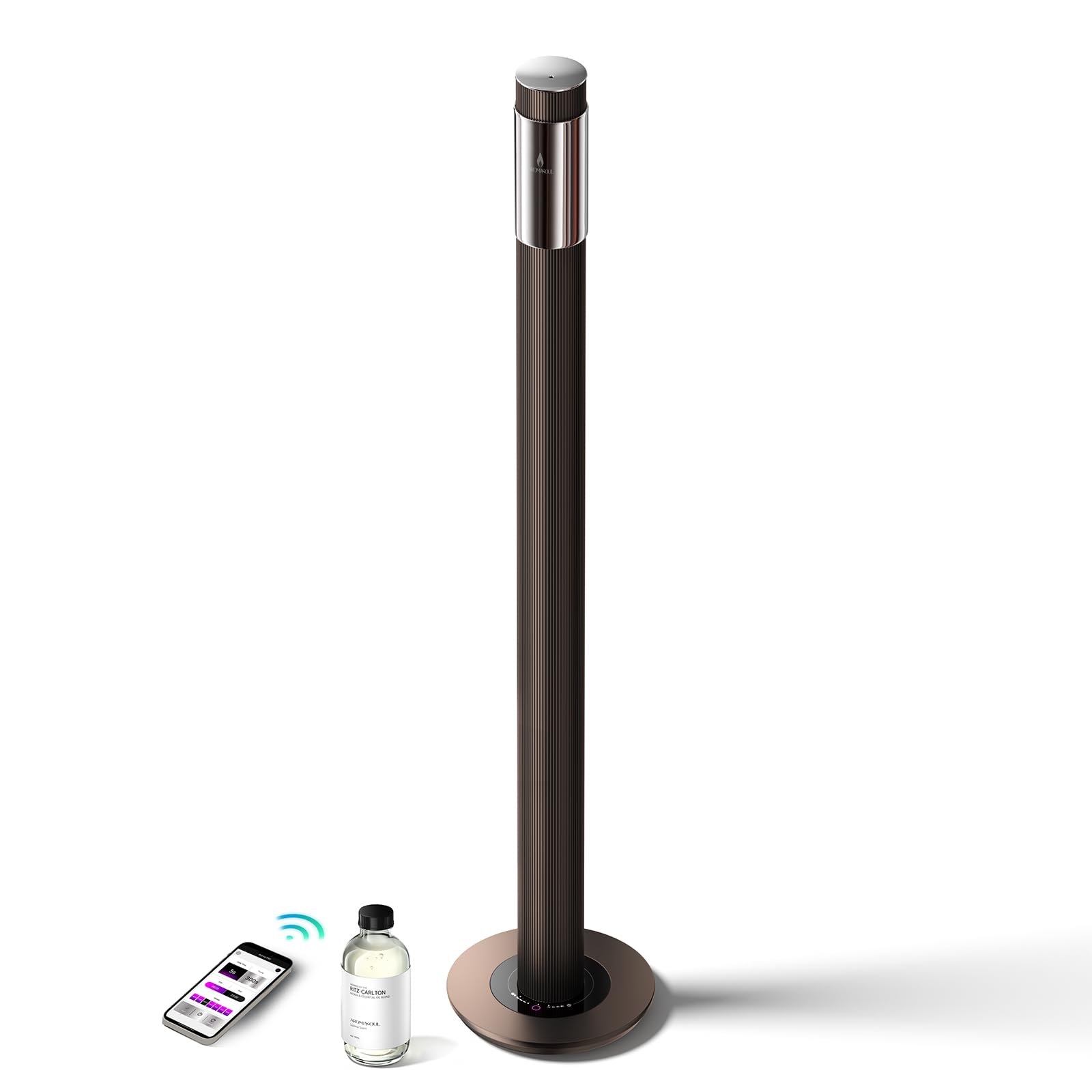 AROMASOUL 40-inch waterless diffuser front view shows premium brown finish