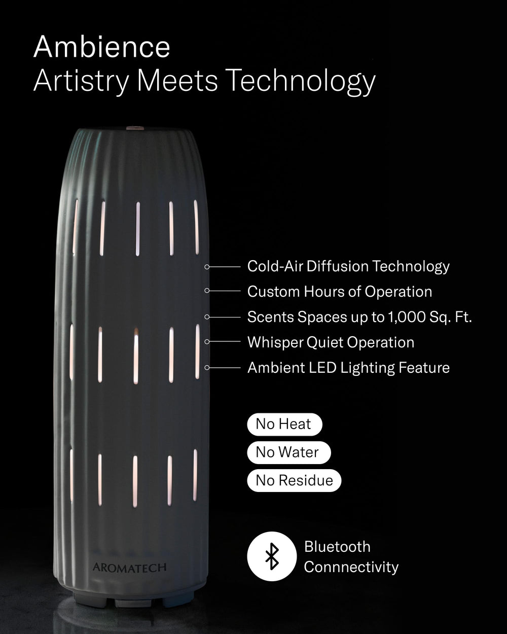 Glass oil vessel inside AromaTech Ambience Diffuser White Stone