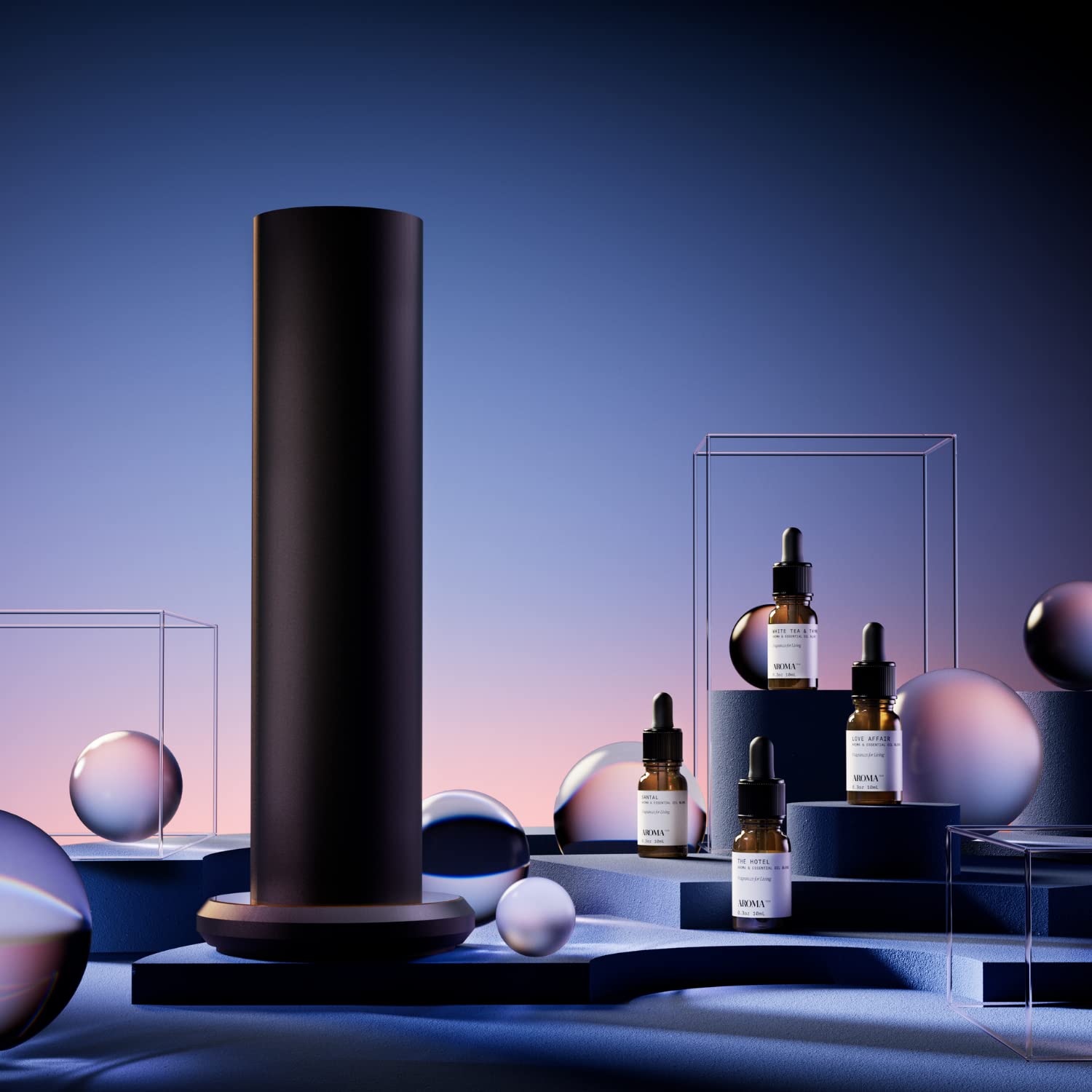 Another close-up shot of AromaTech Bestsellers Set with bottles