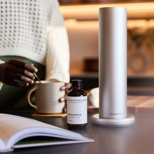 Close-up label of Fresh Cotton & Bergamot diffuser oil