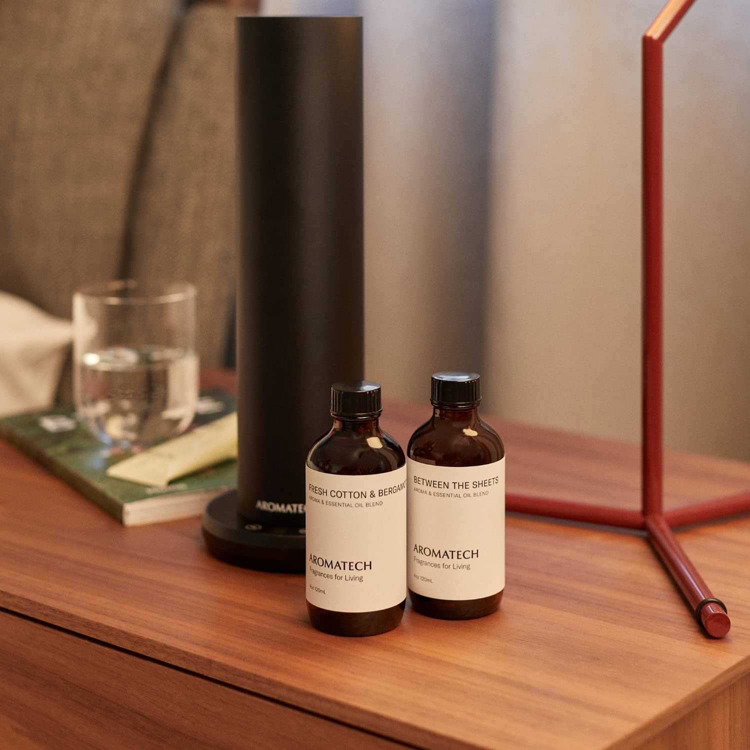 Bright living room scene with Aromatech diffuser oil in use