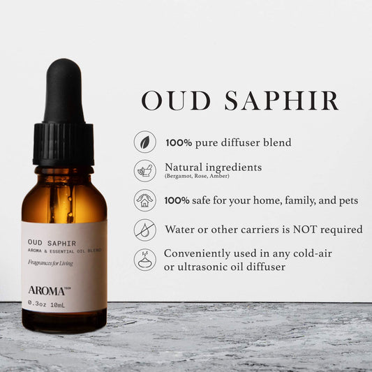 Close-up of Oud Saphir bottle label