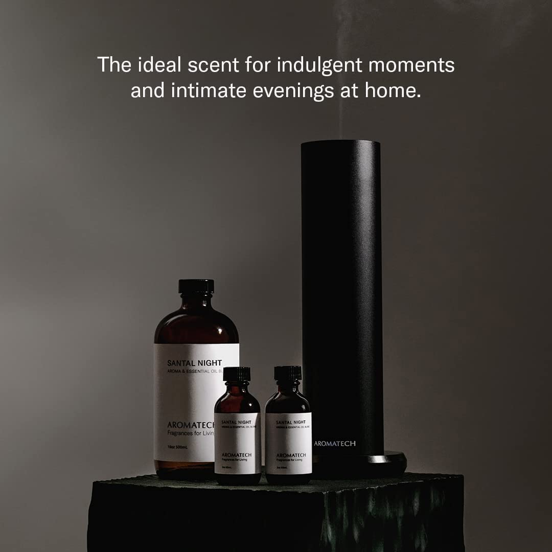 Graphic highlighting Santal Night notes: Sandalwood, Tonka Bean, Black Cardamom