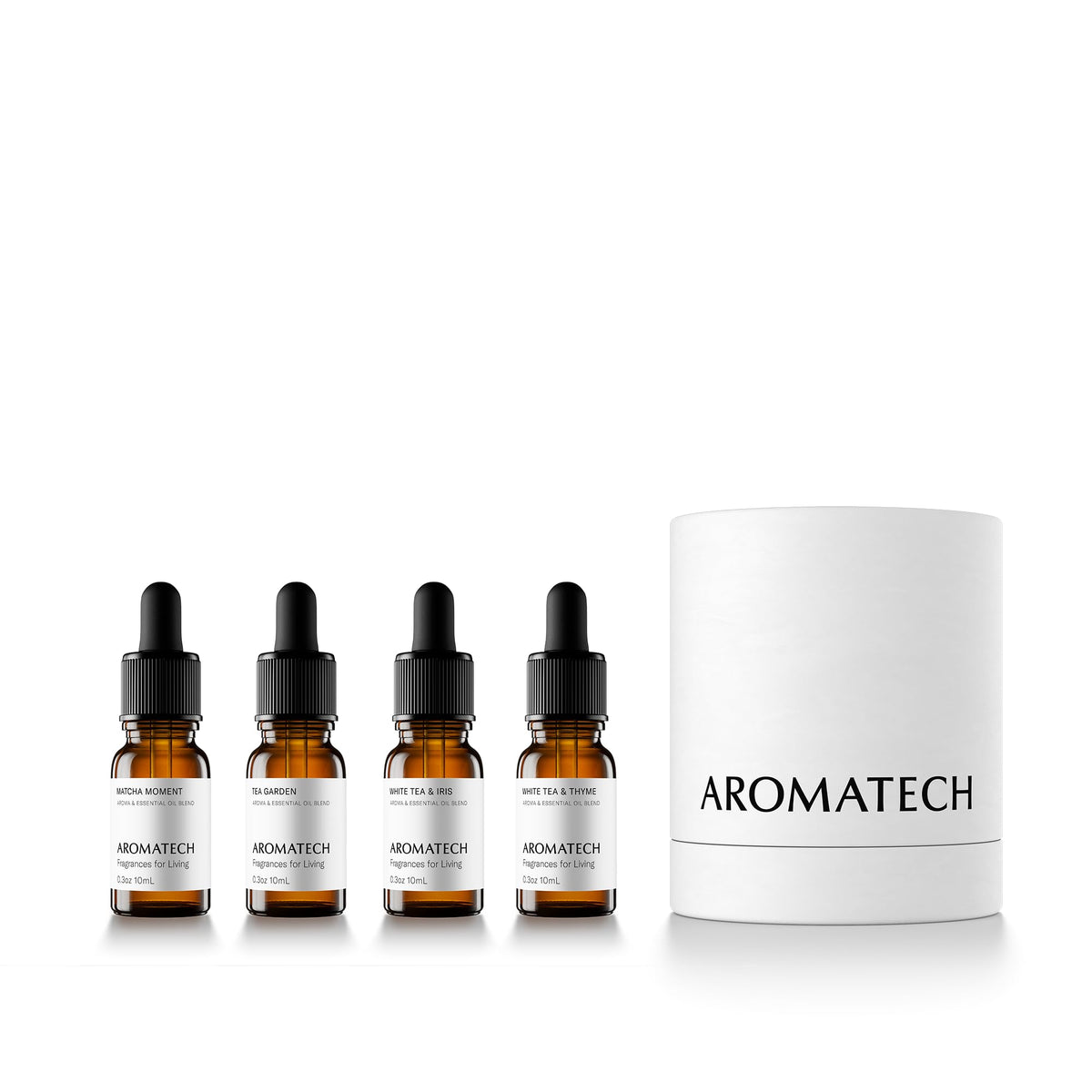 AromaTech Tea Collection Set packaging showing four 10ml essential oil bottles.