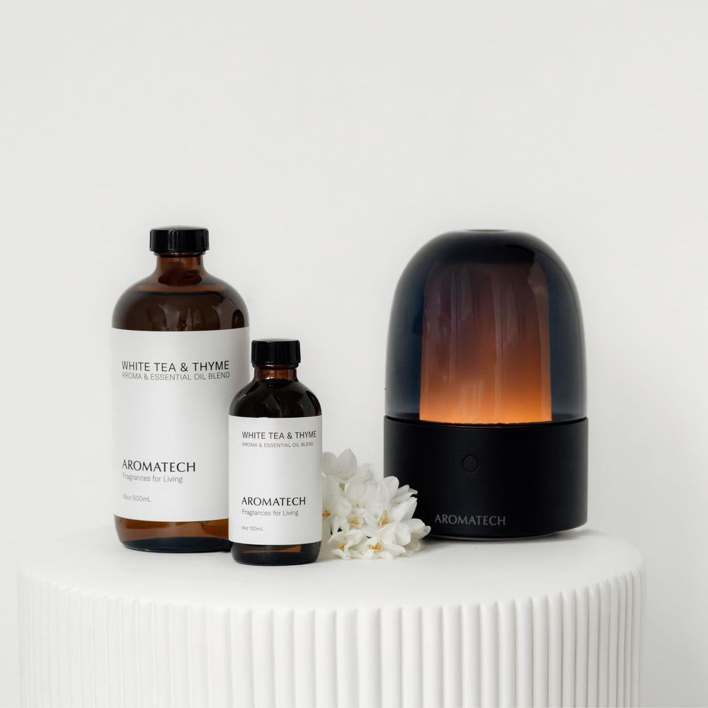 Made in USA label on AromaTech essential oil bottle