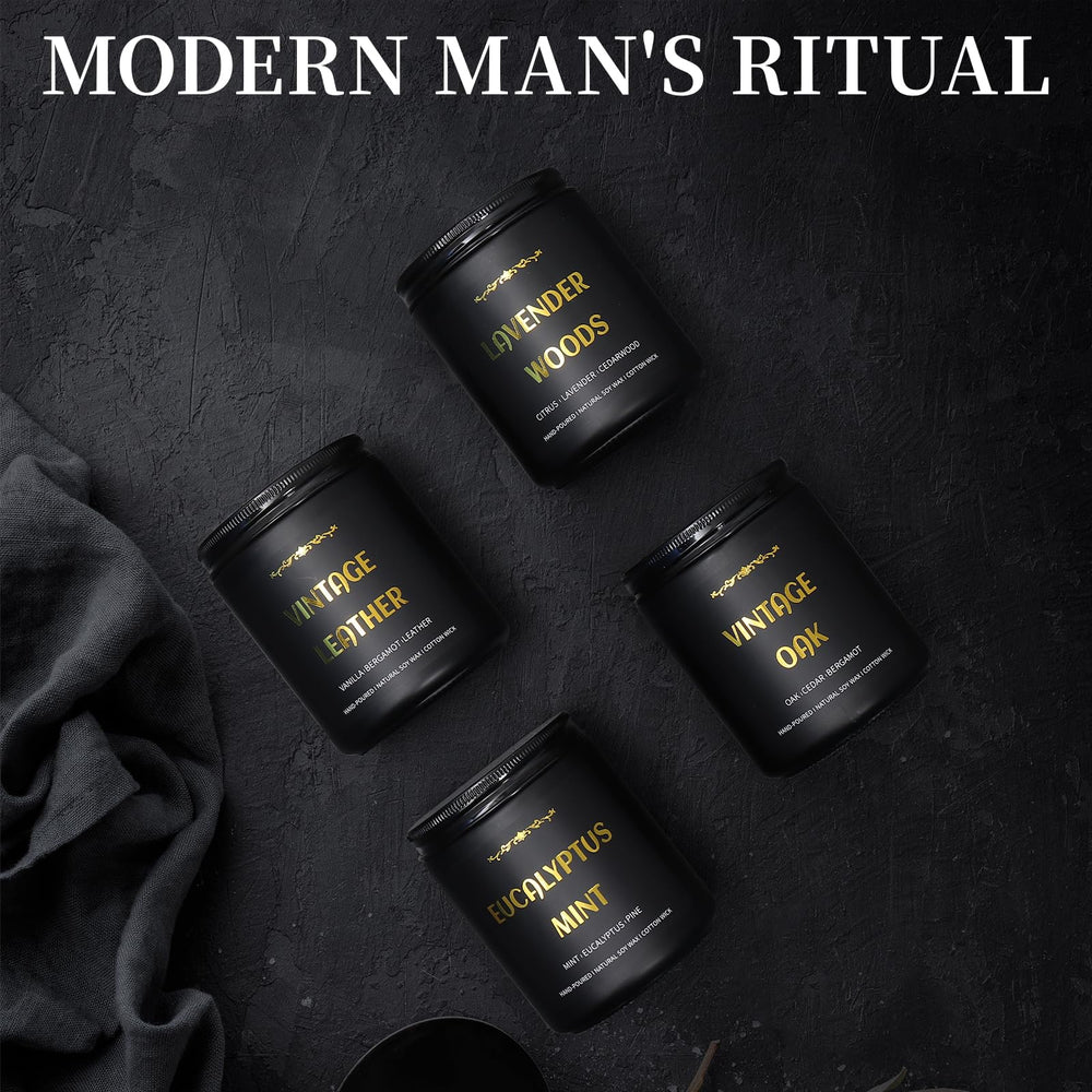 Aromatherapy candles with Leather, Oak, Lavender and Eucalyptus