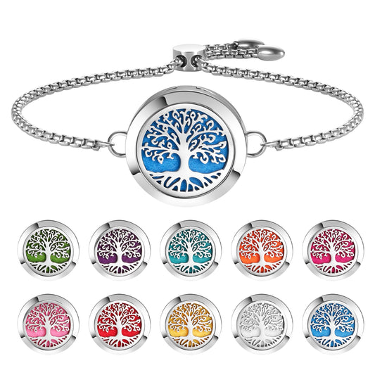 Aromatherapy diffuser bracelet with Tree of Life silver locket