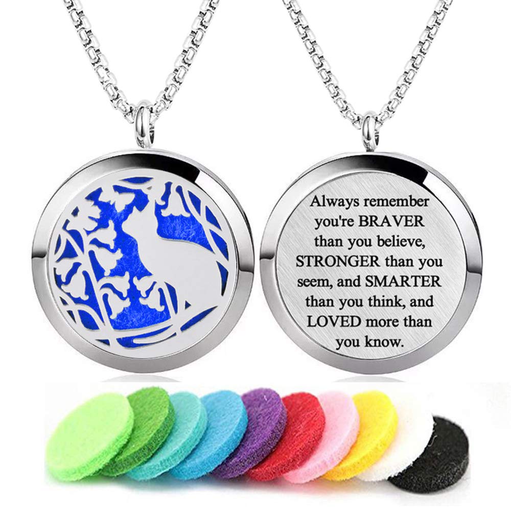 Cat pattern aromatherapy diffuser necklace close-up