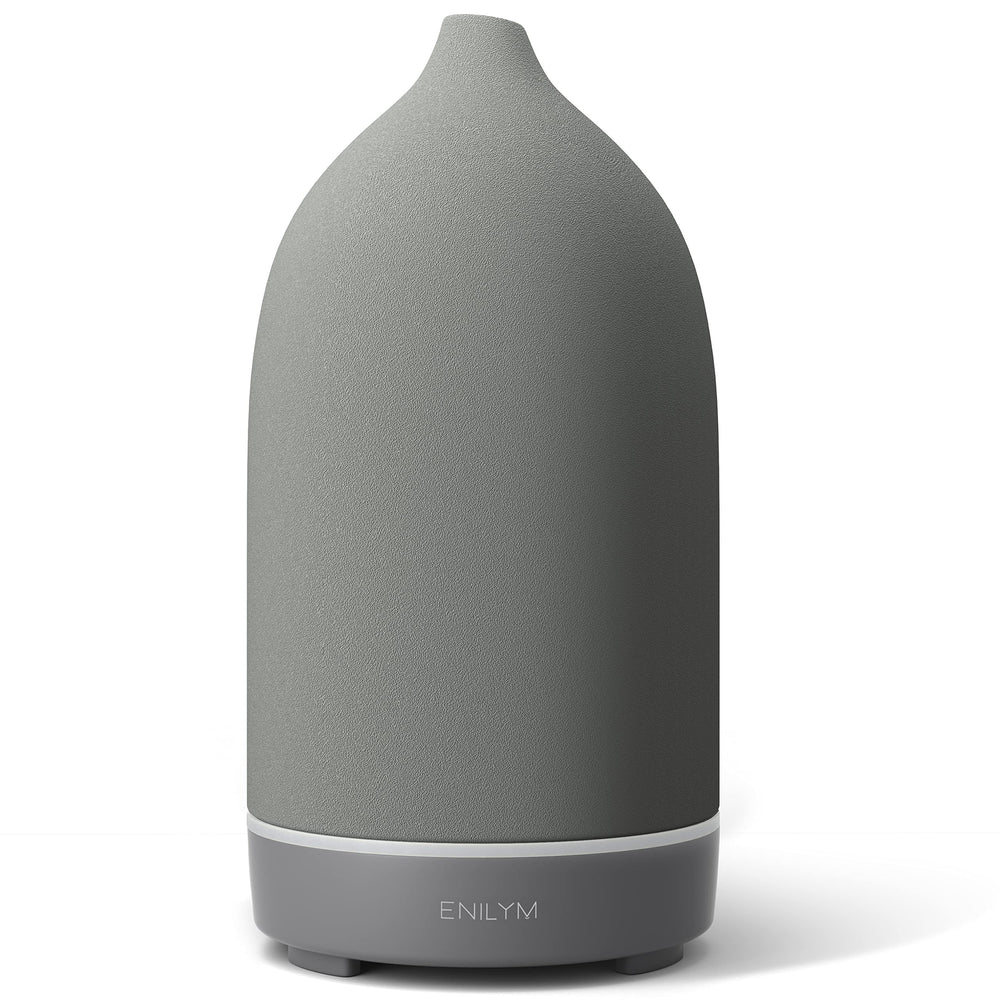 Aromatherapy essential oil diffuser in grey ceramic with 9-color mood light