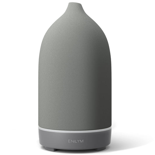 Aromatherapy essential oil diffuser in grey ceramic with 9-color mood light