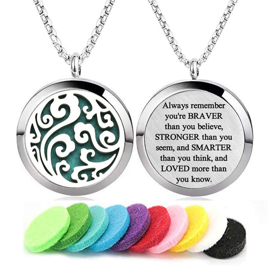 Cloud pattern stainless steel diffuser necklace close-up