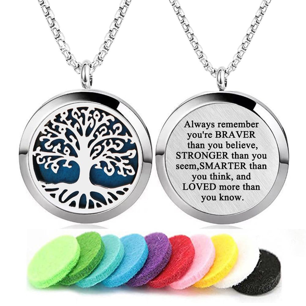 Aromatherapy diffuser necklace Tree of Life stainless steel locket pendant