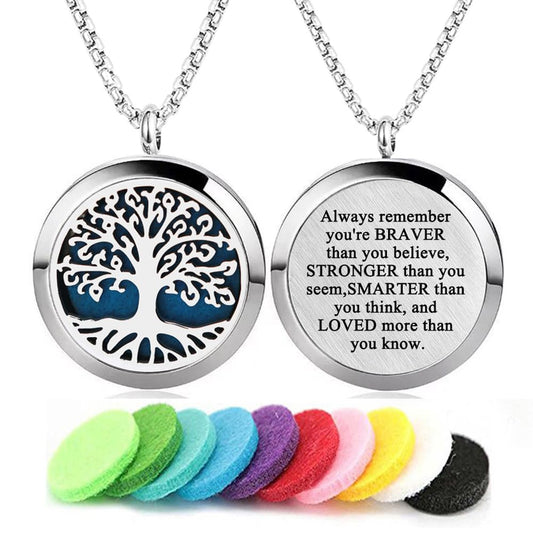Aromatherapy diffuser necklace Tree of Life stainless steel locket pendant