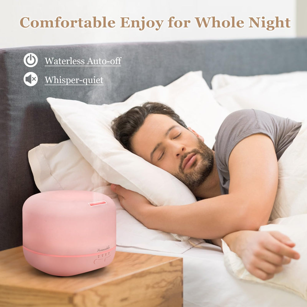 Diffuser integrated into bedroom decor with soft lighting