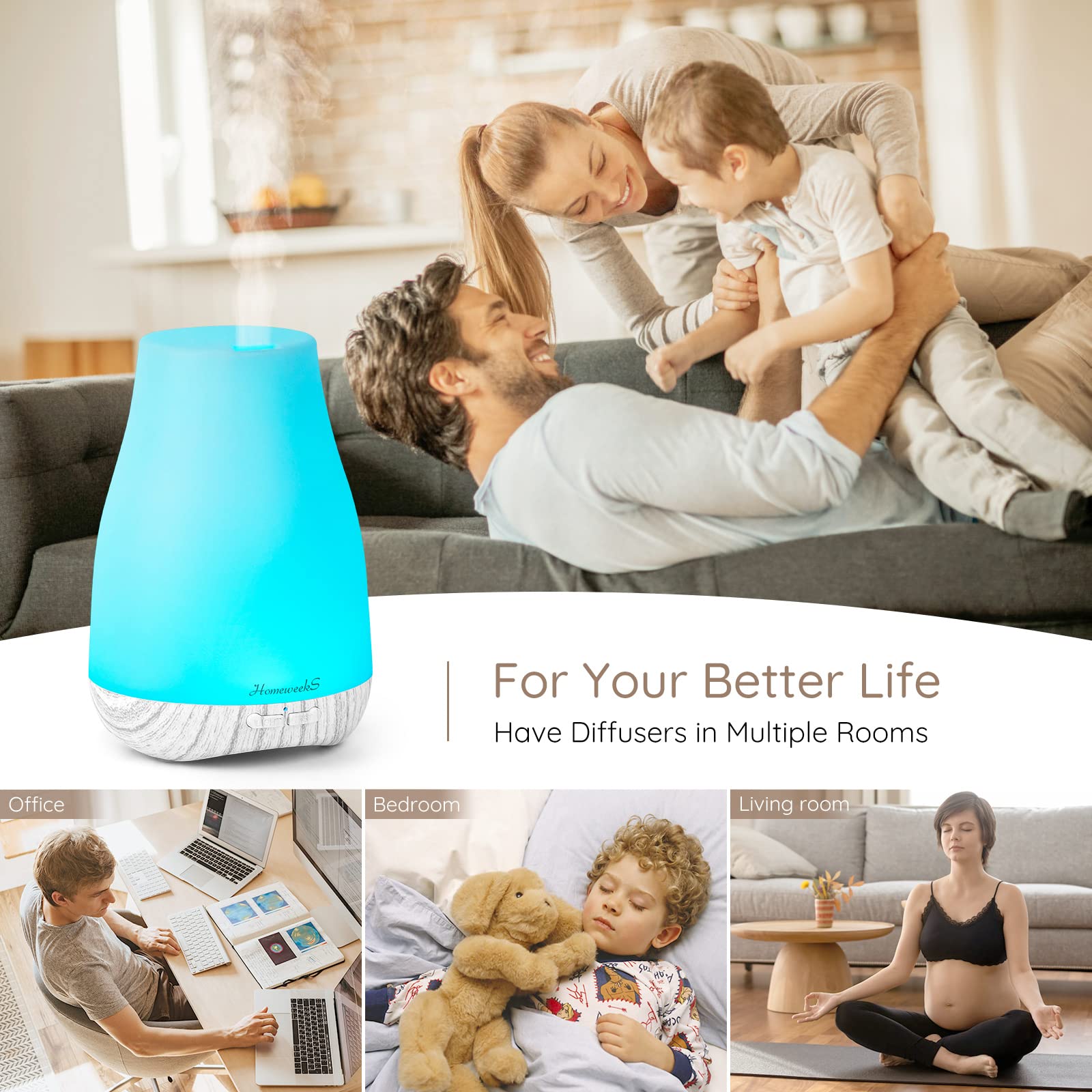 Ultrasonic diffuser releasing cool mist for a small to medium room