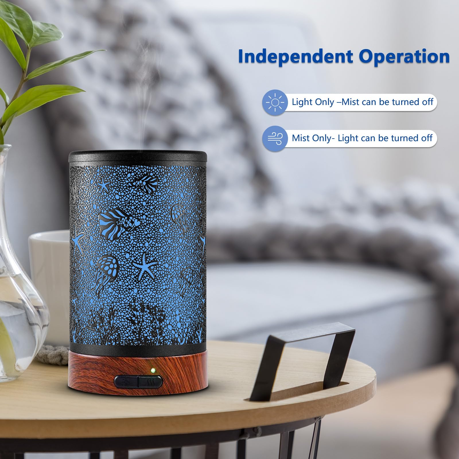 Diffuser with seven-color LED night light separately lit from mist