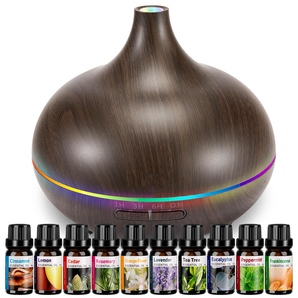Aromatherapy diffuser with dark wood grain finish